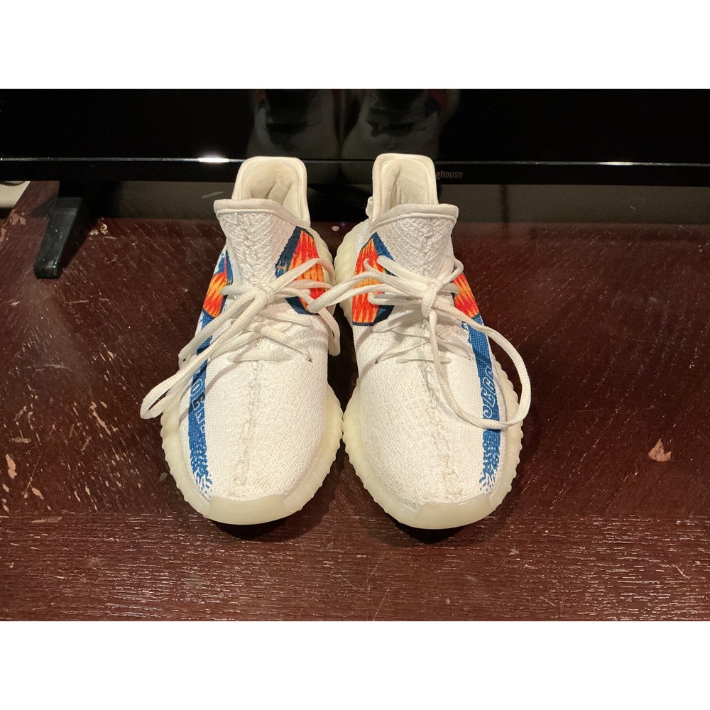 Adidas Yeezy Boost 350 V2 Custom White Blue Orange Sneakers Mens Size 6